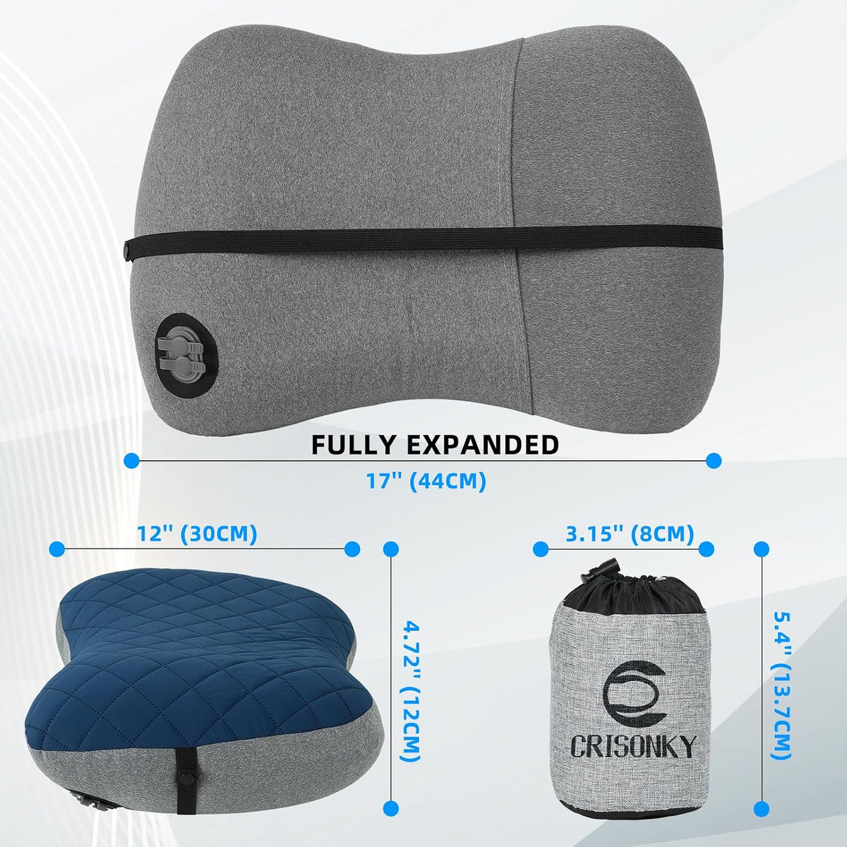 Crisonky Camping Pillow with Removable Cover, Ultralight Inflatable Pillow
