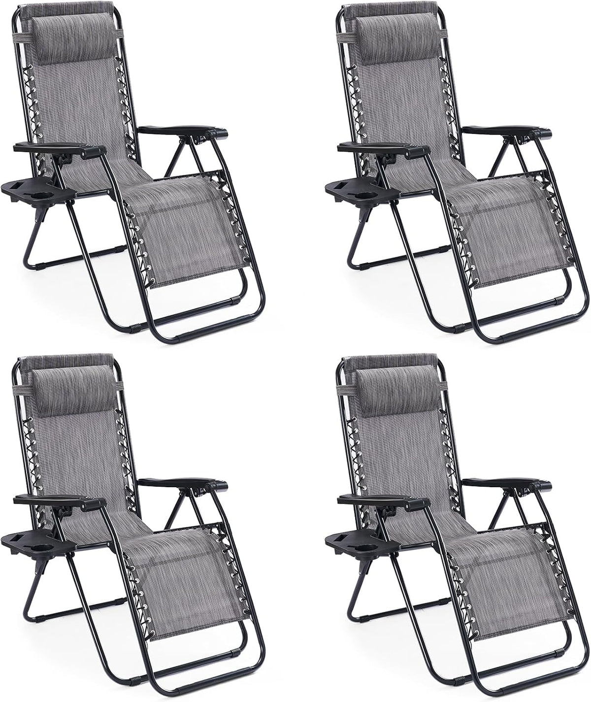 Sweetcrispy Zero Gravity Chairs, Set of 2 Portable Recliner Beach Camping Patio Outdoor Folding Lounge Chair with Cup Holder Trays and Adjustable Pillow for Poolside, Garden, Backyard, Lawn, Blue