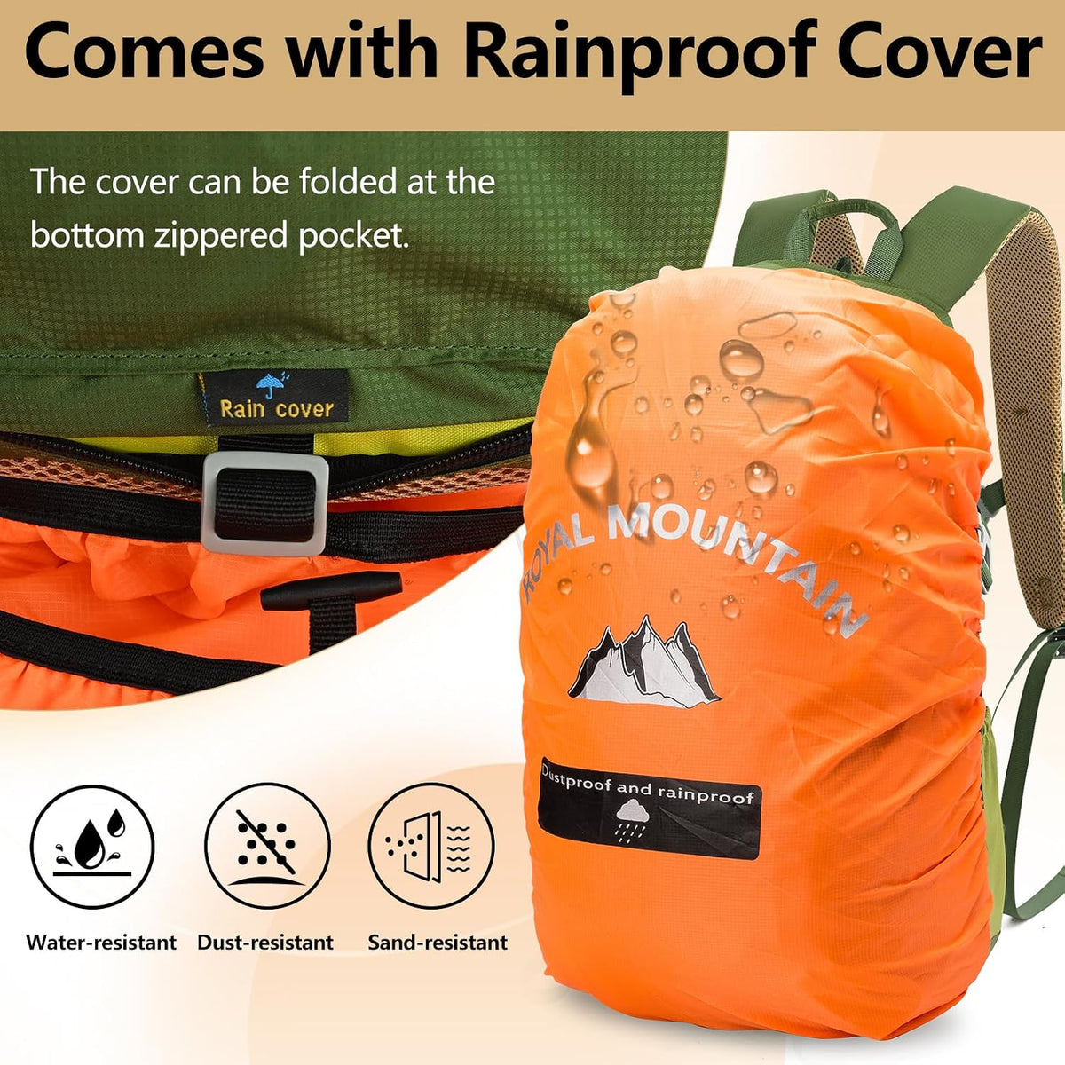 30L Hiking Backpack With Rain-Cover, Lightweight Packable Backpack For Women Men, Hiking Daypack Backpacks Fit For Camping, Sports, Daily Commuting, Short Trips (Green)