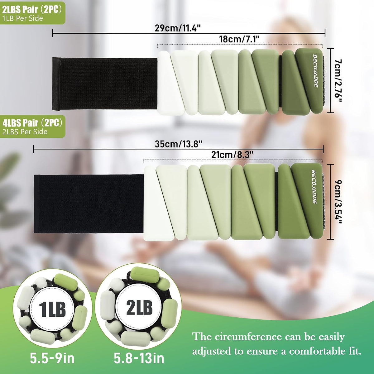 Ankle Weights for Women Adjustable Wrist Weights Set of 2 (1 lb/2 lb Each)