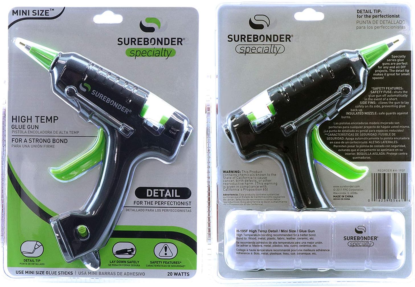 Surebonder Mini Hot Glue Gun with Fine Tip Nozzle - 20W High Temp Detail Tip Glue Gun for Crafts, DIY, & Repairs, Uses 7/16" Mini Glue Sticks