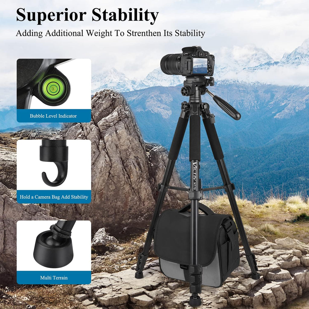 VICTIV 74” Camera Tripod, Tripod for Camera and Phone with Phone Holder