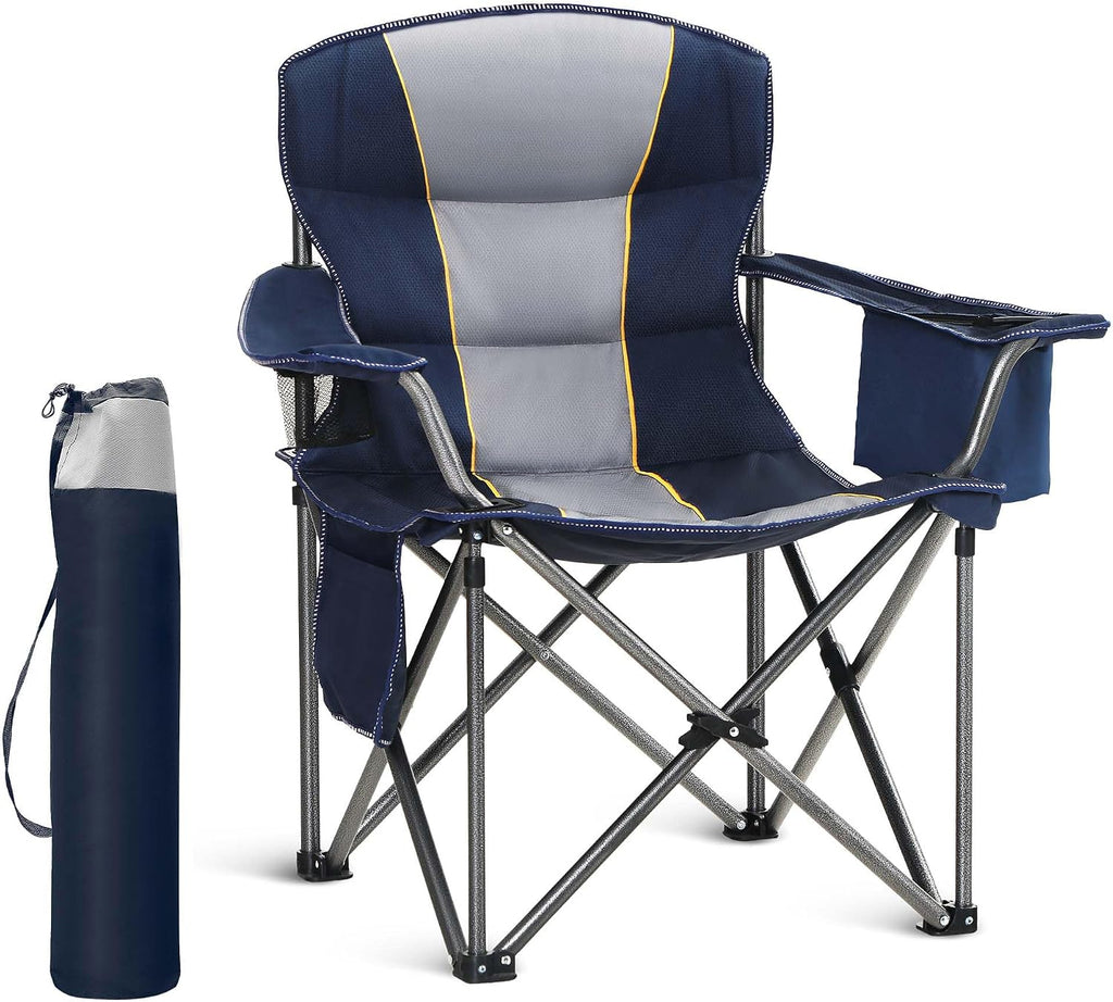 Heavy Duty Oversized Portable Camping Folding Chair Support 450 LBS Blue