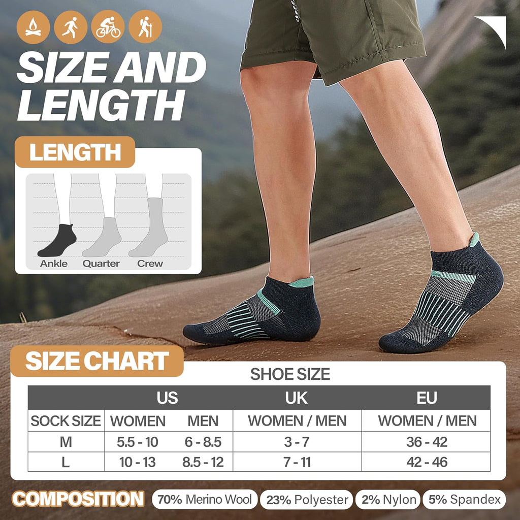 Anlisim Merino Wool Ankle Running Hiking Socks for Women and Men