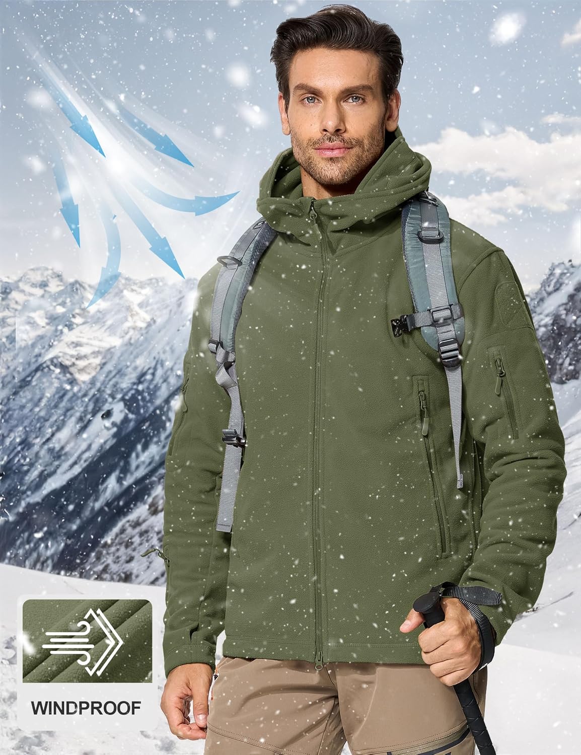 CRYSULLY Men's Military Tactical Sport Warm Fleece Hooded Outdoor Adventure Jacket Coats