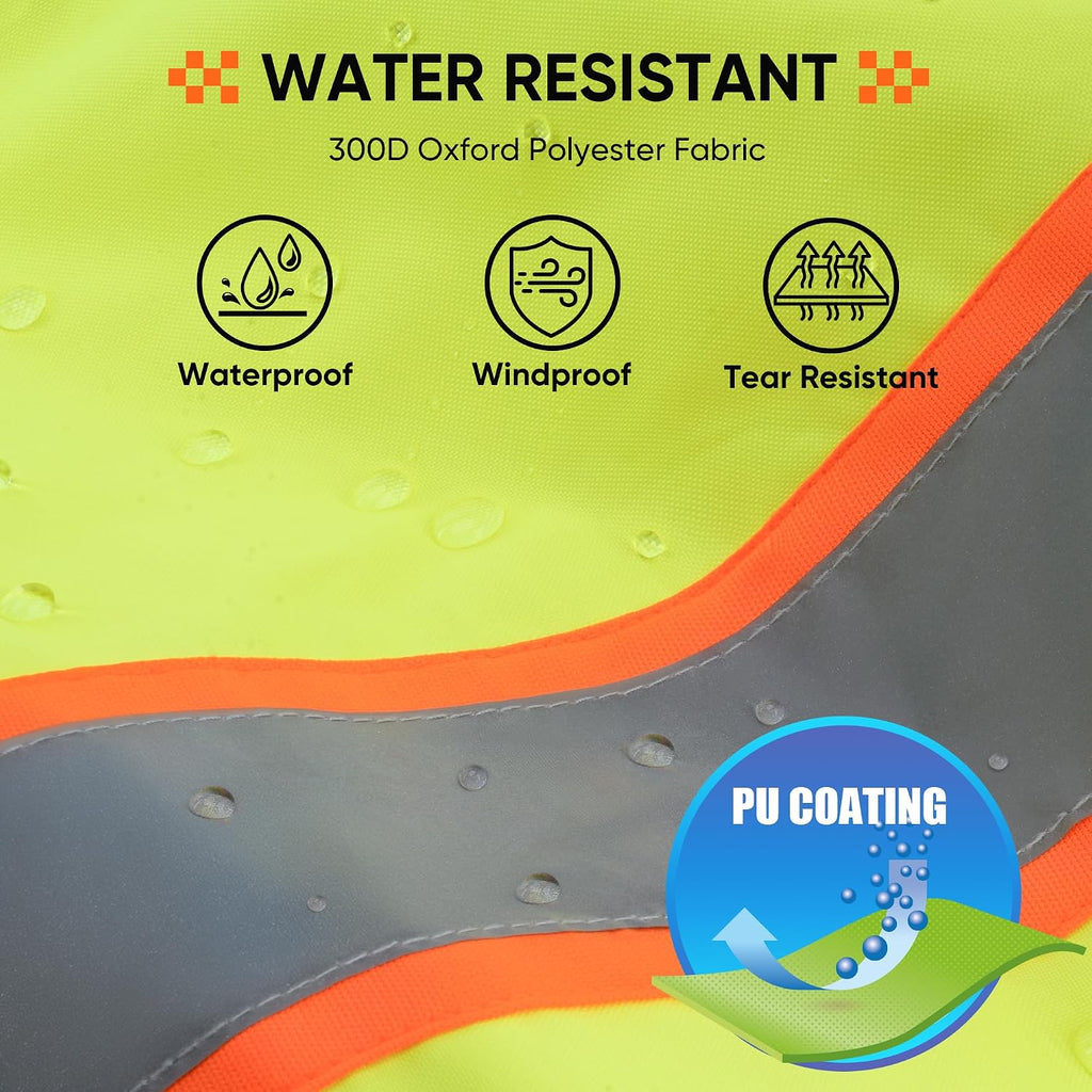 TICONN Hi Vis Safety Bomber Jacket, Fleece-Lined Waterproof ANSI Class 3