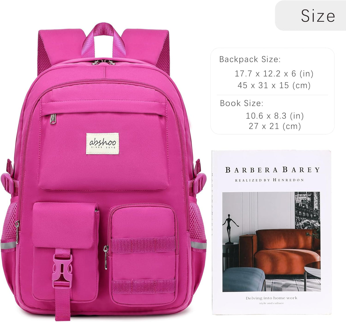 abshoo Big Student Laptop Backpack For College Women Middle High School Teen Girls Bookbag Travel Daypack (Hot Pink)