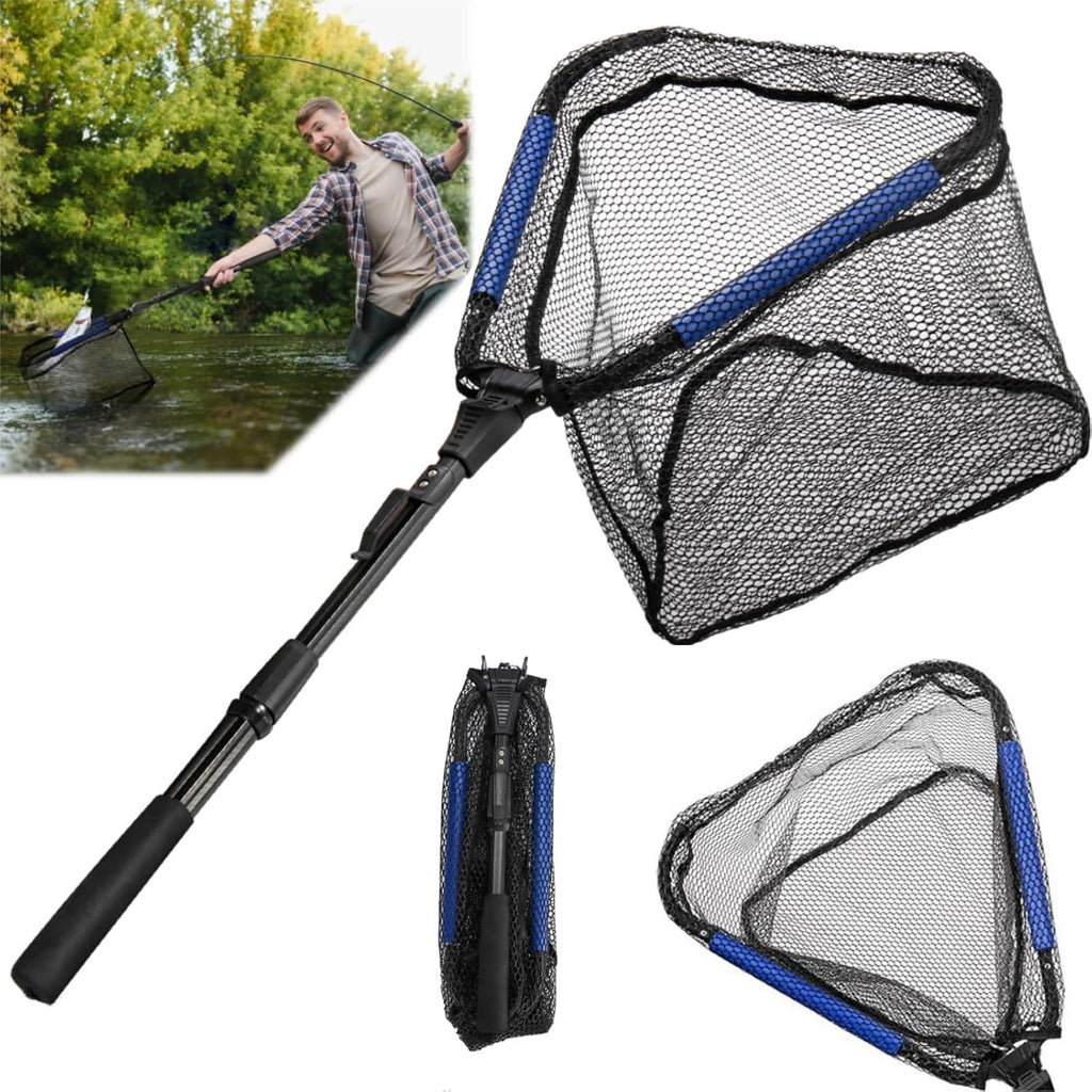Noamus Floating Fishing Net, 35" Fishing Landing Net with Collapsible Telescopic Pole Handle, Rubber Coated Mesh Folding Fly Fish Net for Salmon Steelhead Bass Trout Walleye Kayak, Fresh Salt Water