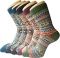Senker Fashion Wool Socks for Women, 5 Pairs Winter Warm Crew Boot Socks