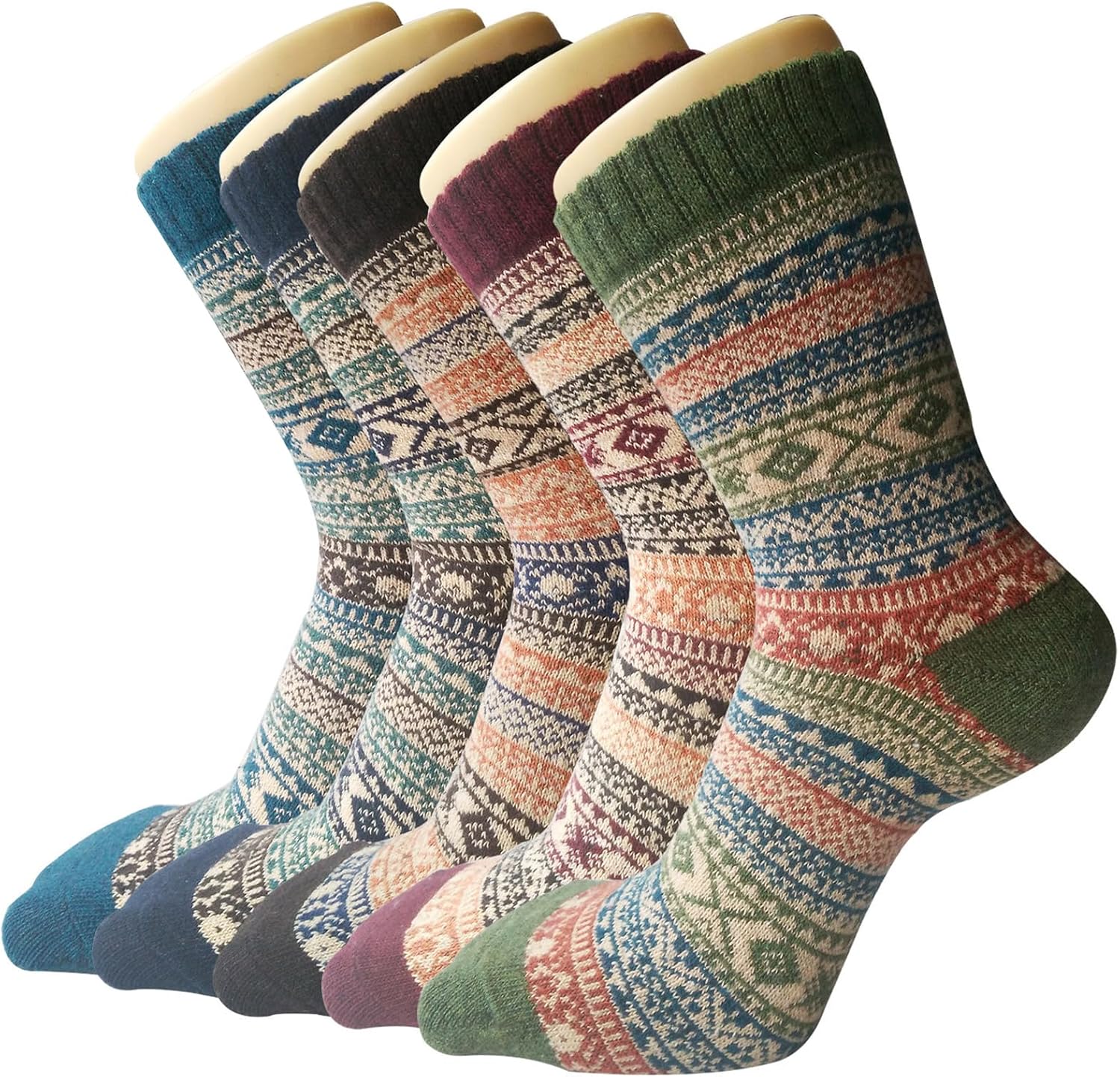 Senker Fashion Wool Socks for Women, 5 Pairs Winter Warm Crew Boot Socks