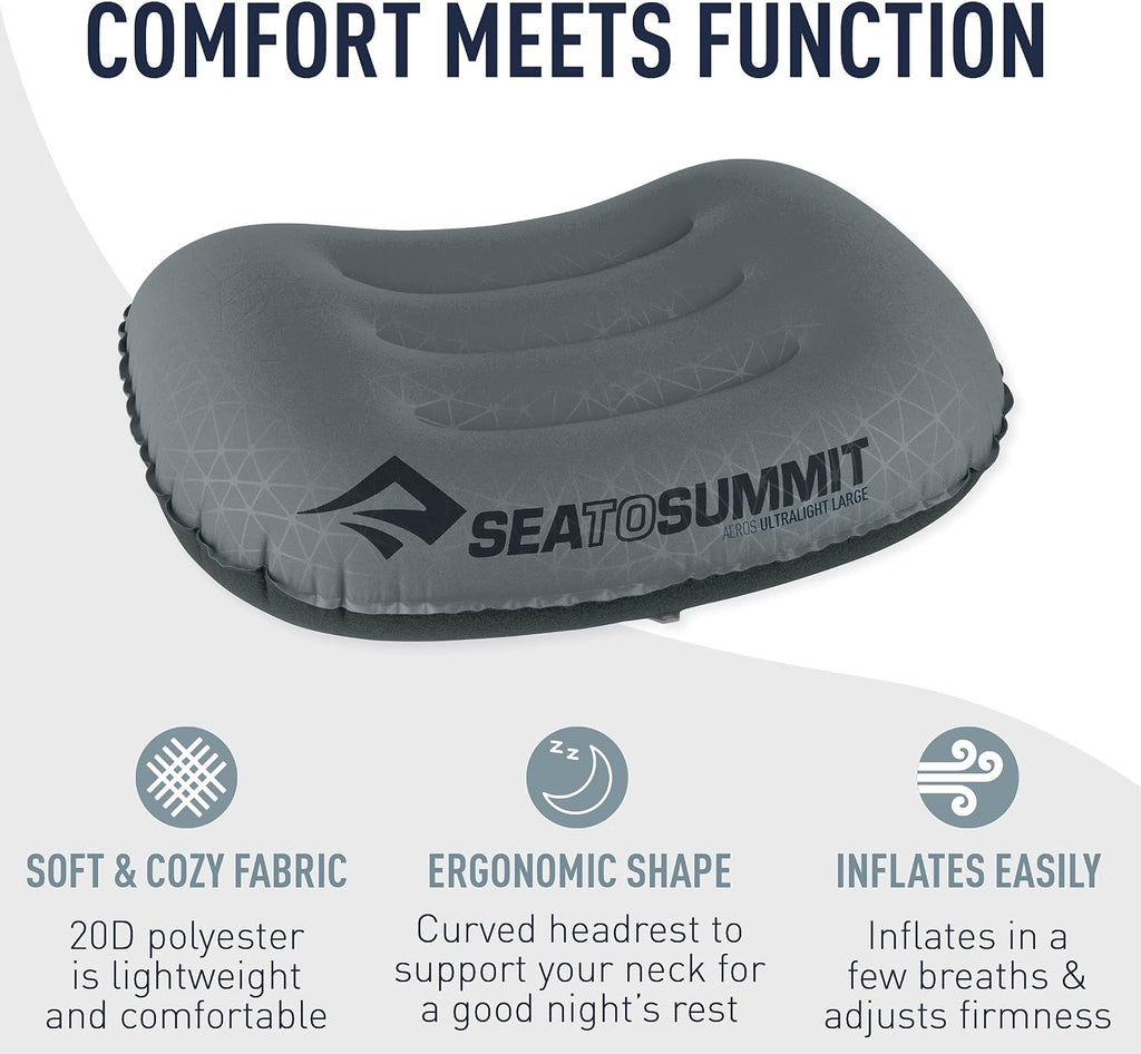 Sea to Summit Aeros Ultralight Inflatable Camping and Travel Pillow, Large, Grey