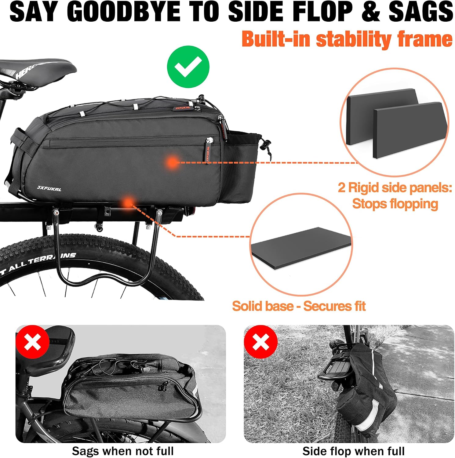 JXFUKAL Bike Bags for Bicycle Rear Rack, 13L/20L Supportive Bike Rack Bag