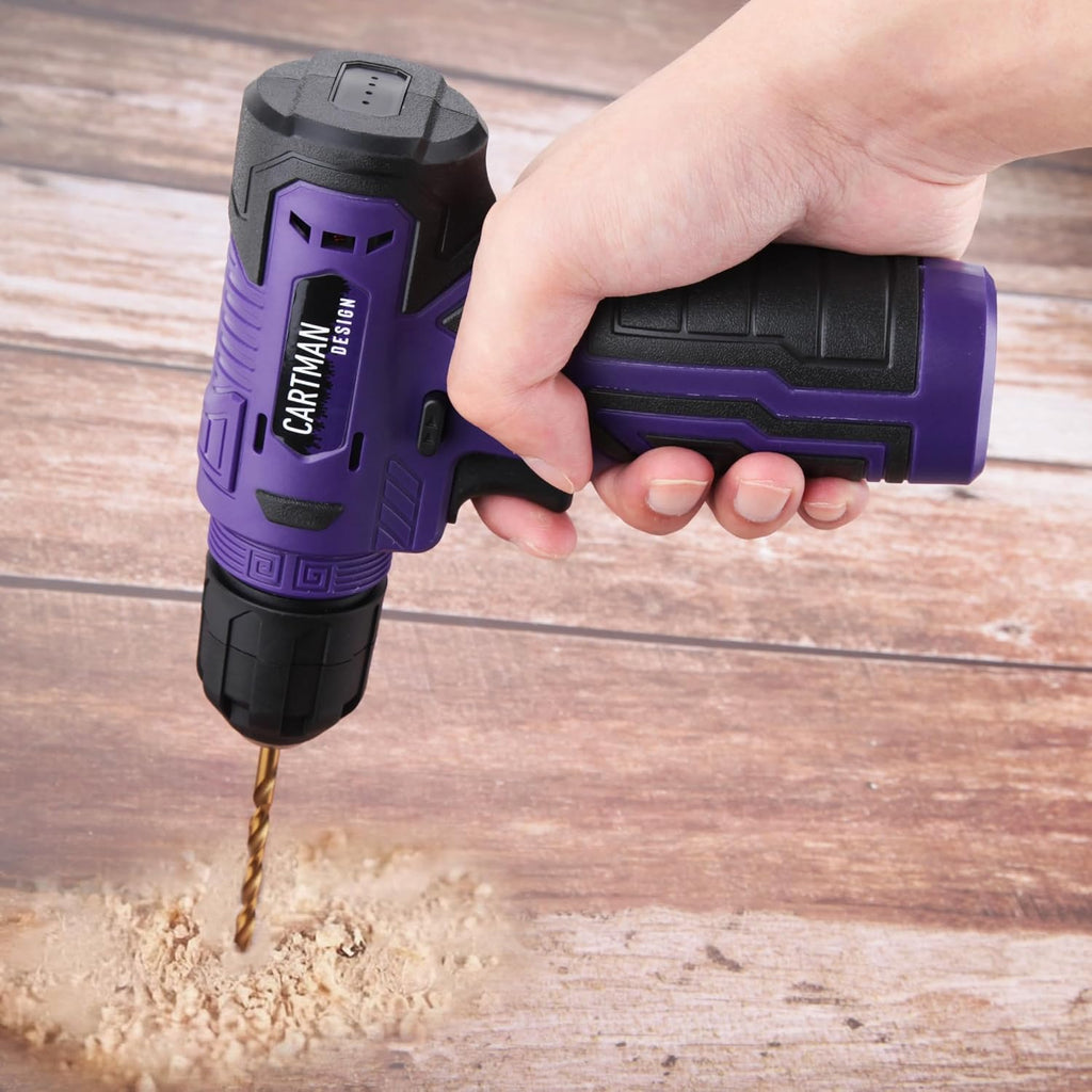 CARTMAN 150PCS 8V Cordless Drill Hand Tool Set, Purple Household Repair Kit