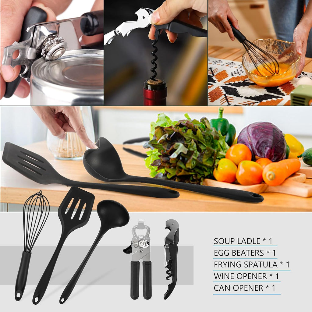 Wesqunie Silicone Cooking Utensils Set, Cookware Set for Outdoor Camping