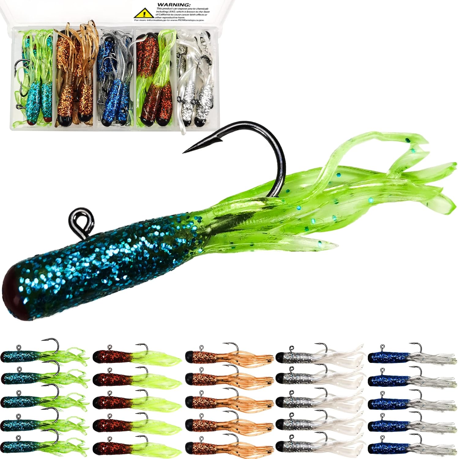 Crappie Tube Lures Jig Heads Soft Plastic Baits Worms Kit