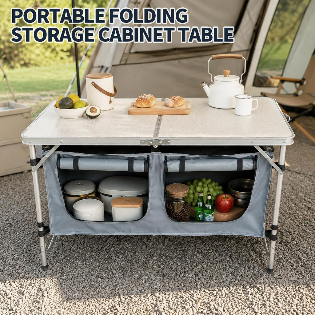 Folding Camping Table, Portable Foldable Camp Table with Large Storage