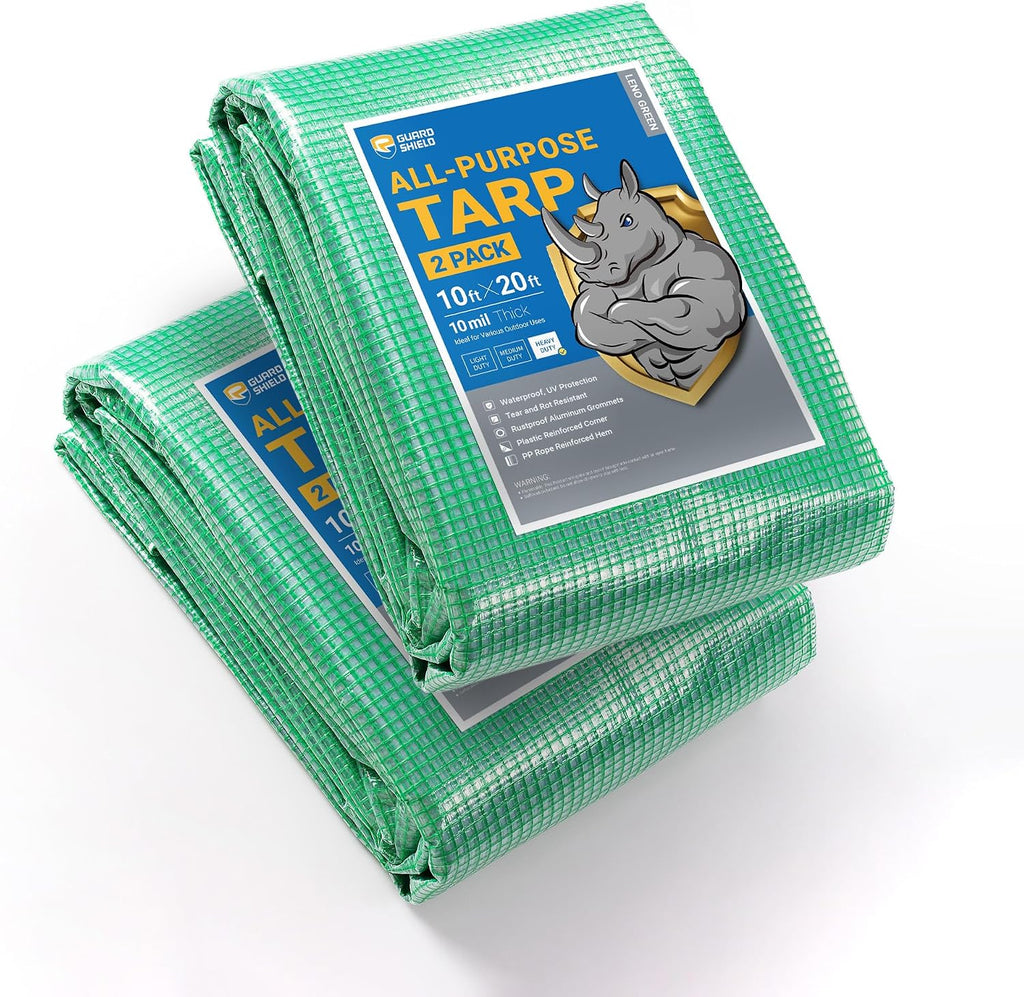 GUARD SHIELD Clear Green Tarp Heavy Duty 10x20 Feet Waterproof for Greenhouse Outdoor Garden Poly Cover UV Resistant 3x3 Weave 10mil (2-Pack)