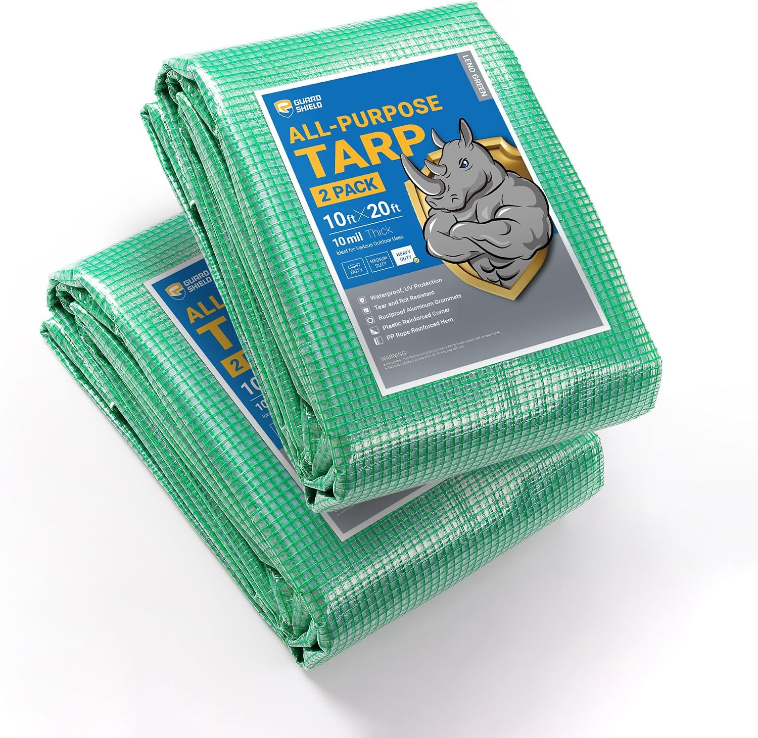 GUARD SHIELD Clear Green Tarp Heavy Duty 10x20 Feet Waterproof for Greenhouse Outdoor Garden Poly Cover UV Resistant 3x3 Weave 10mil (2-Pack)