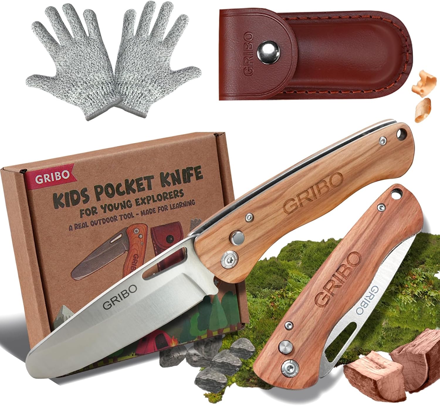 Gribo Kids Pocket Knife, First Folding Knife for Beginners with Safety Lock