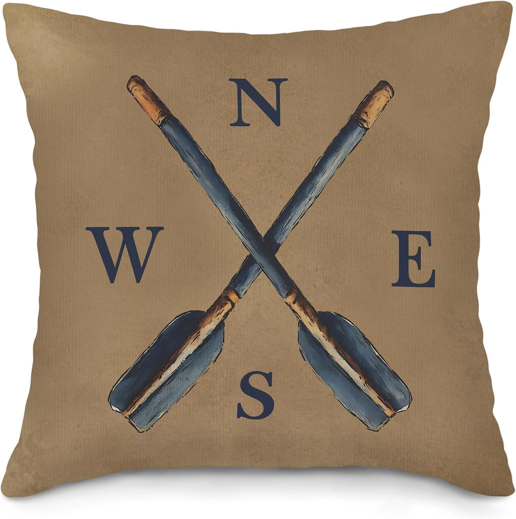 Vintage Lake Paddle Throw Pillow Covers, Rustic Paddles Pillow Case Cover for Sofa Bed Couch, Lake House Decor, Retro Farmhouse Paddle Cushion Cover Case for Bedroom, 18x18 Inch