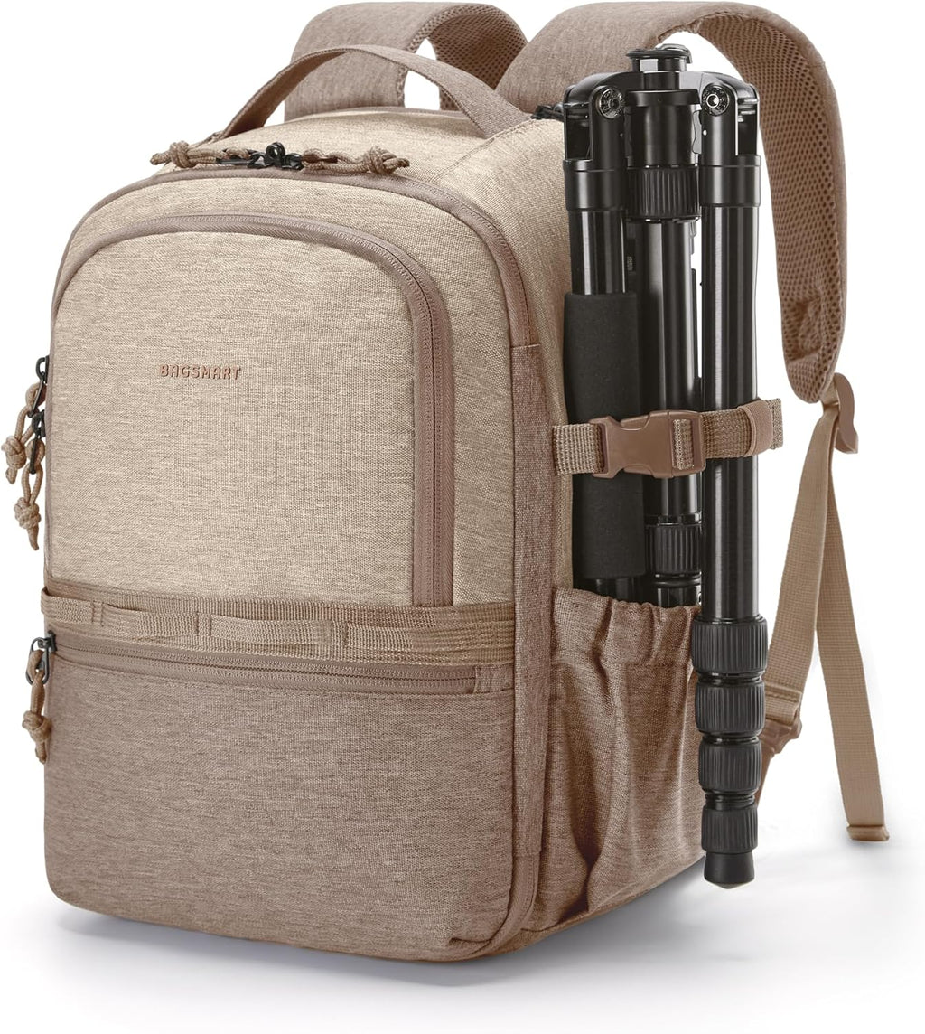 BAGSMART 2 in 1 Small Camera Backpack for DSLR, Fits 12.9" iPad, Camel