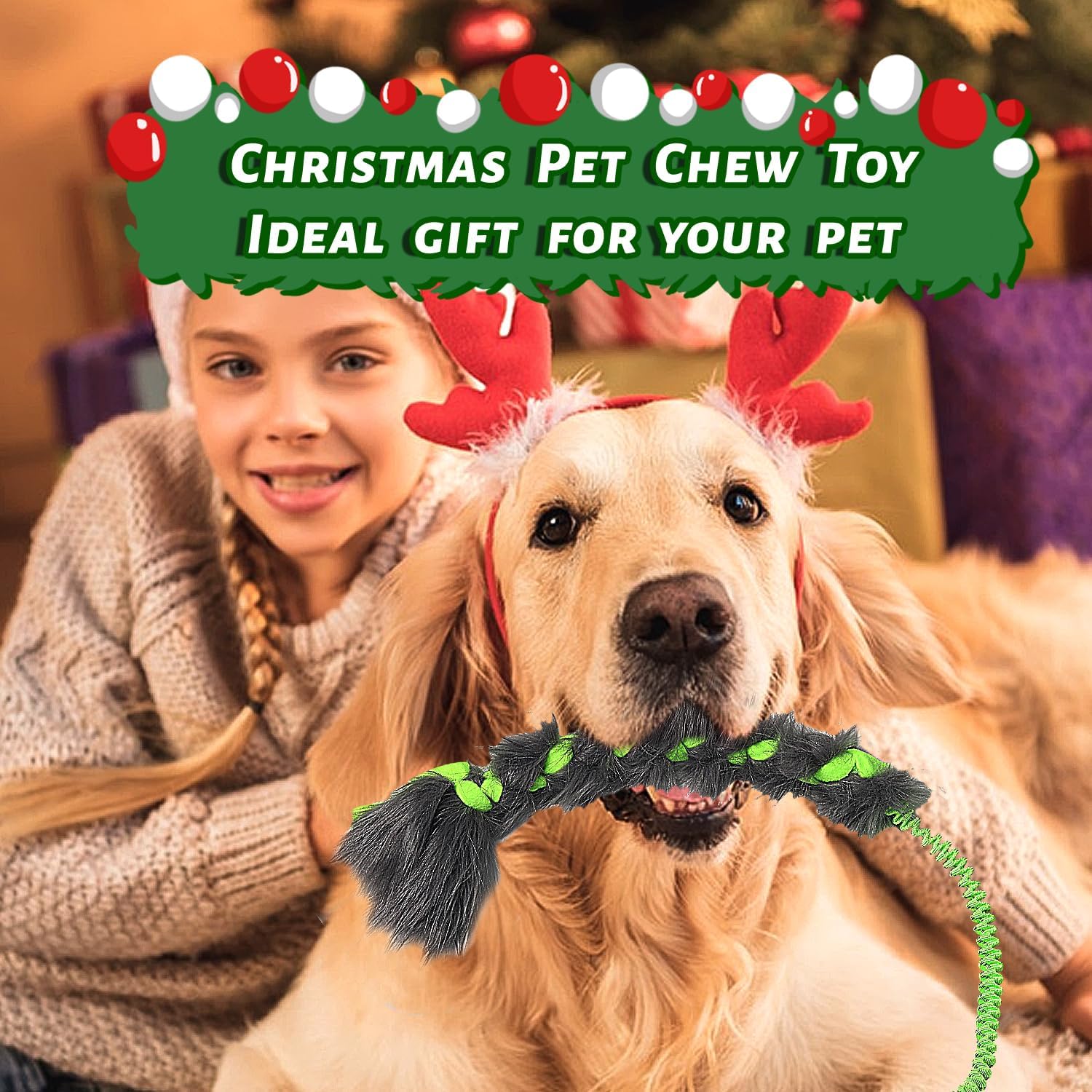 wodoca Christmas Dog Tug Toys Dog Rope Toys Pets Puppy Aggressive Chewers Toys Xmas Pet Gifts, Easy to GRAP Large Dogs Chew Toy Ideal for Training for Puppy, Middle Dogs Play Hand Made (Green)