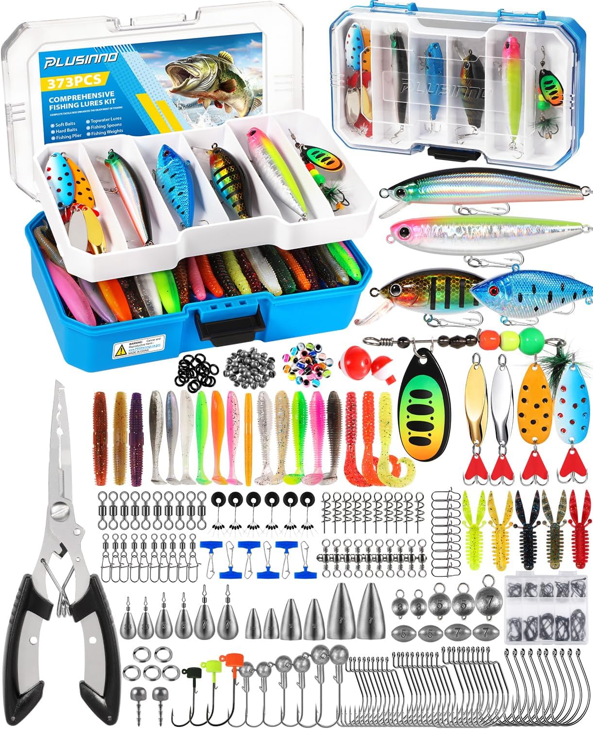 PLUSINNO Bass Fishing Lures Tackle Box Gear Kit with Tackle Included