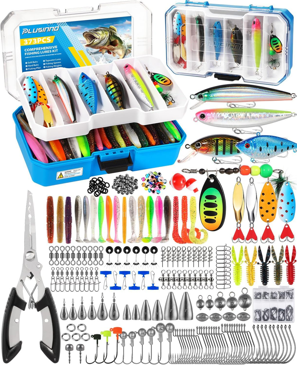 PLUSINNO Bass Fishing Lures Tackle Box Gear Kit with Tackle Included