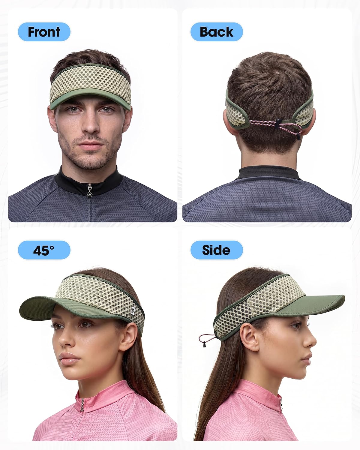 SUNMECI Mesh Breathable Sports Visor - Men Women Adjustable Lightweight Quick Dry Sun Hat for Tennis, Golf, Running