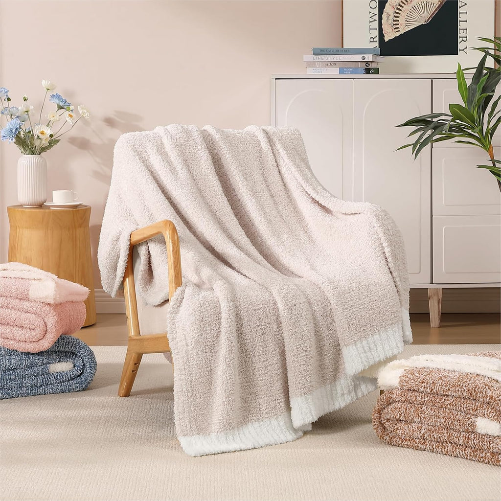 WRENSONGE Soft Throw Blanket for Couch-Cozy Reversible Knitted BlanketsW