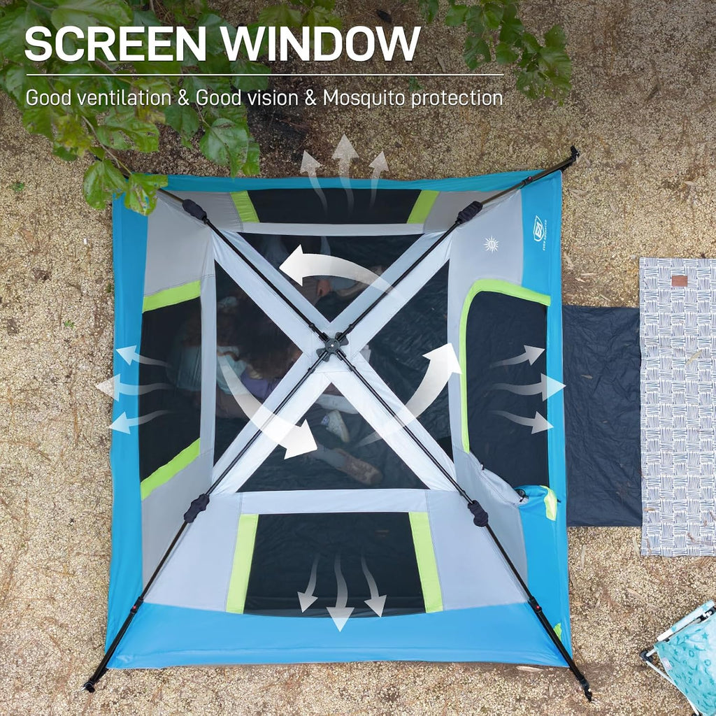 EVER ADVANCED 4 Person Blackout Camping Tent, 60s Easy Setup Instant Cabin Tent for Family, 4000mm Water-Resistant & UV Protection Light-Blocking Tent with Rainfly for Outdoor Travel, 8' x 7' x 59"