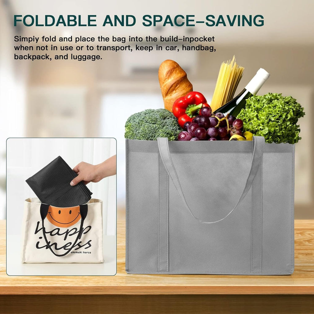 HECTOLIFE 20-Pack Reusable Grocery Bags，Large Washable Foldable Shopping Bags，Heavy Duty Tote Bags with Reinforced Handles