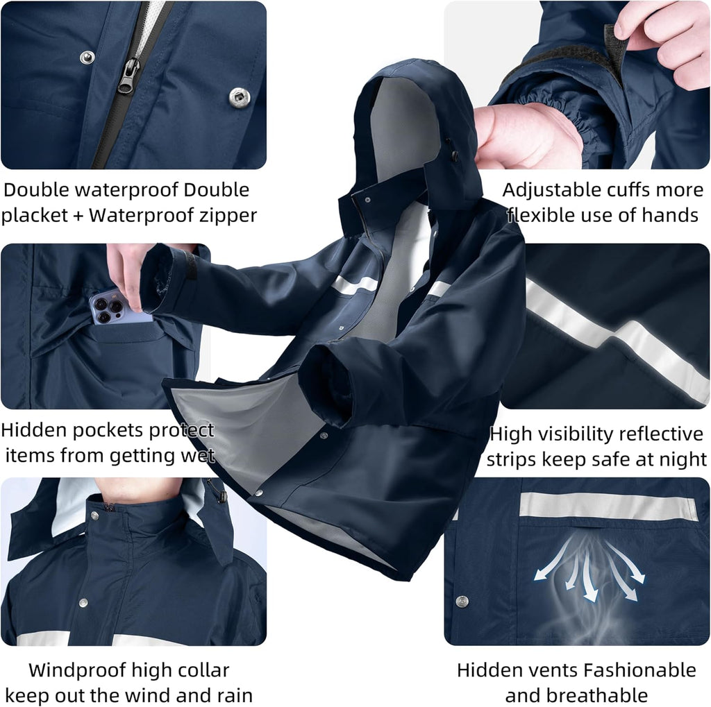 Coralrain Rain Suit Safety Waterproof Rain Jacket and Trouser Suit Raincoat With Hood lining For Men Women Adults Breathable