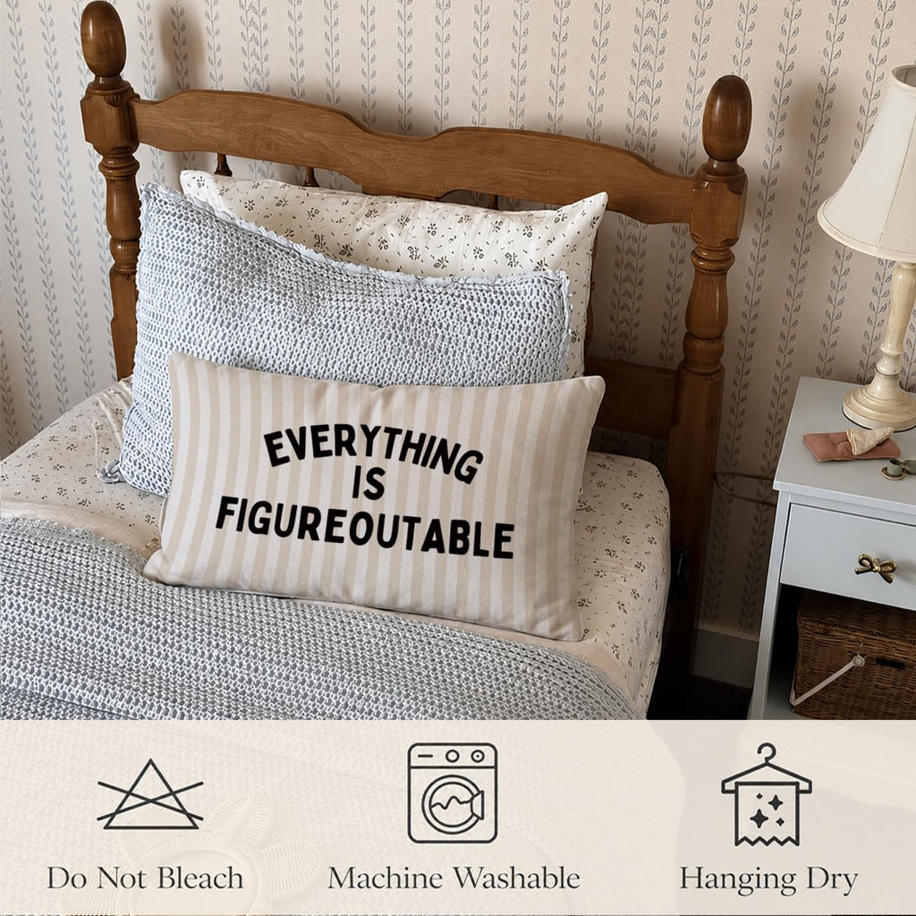 Everything is Figureoutable Inspirational 12x20 Pillow Cover, Positive Affirmations Motivational Striped Decorative Throw Pillow Covers Pillowcases Decorations for Home Bedroom Living Room