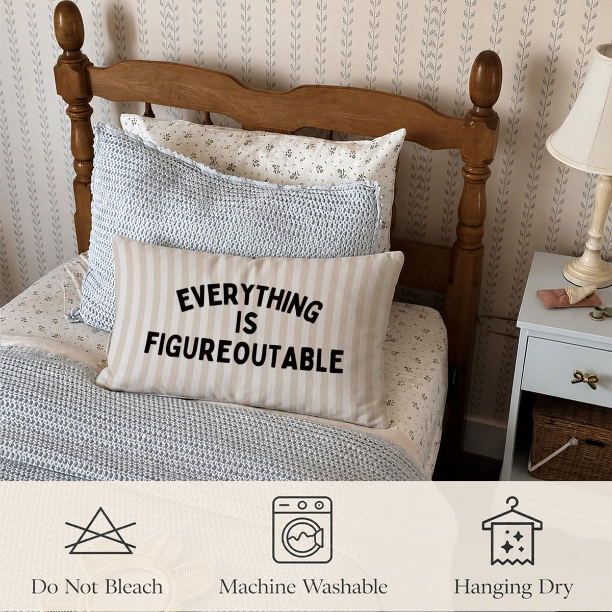 Everything is Figureoutable Inspirational 12x20 Pillow Cover, Positive Affirmations Motivational Striped Decorative Throw Pillow Covers Pillowcases Decorations for Home Bedroom Living Room