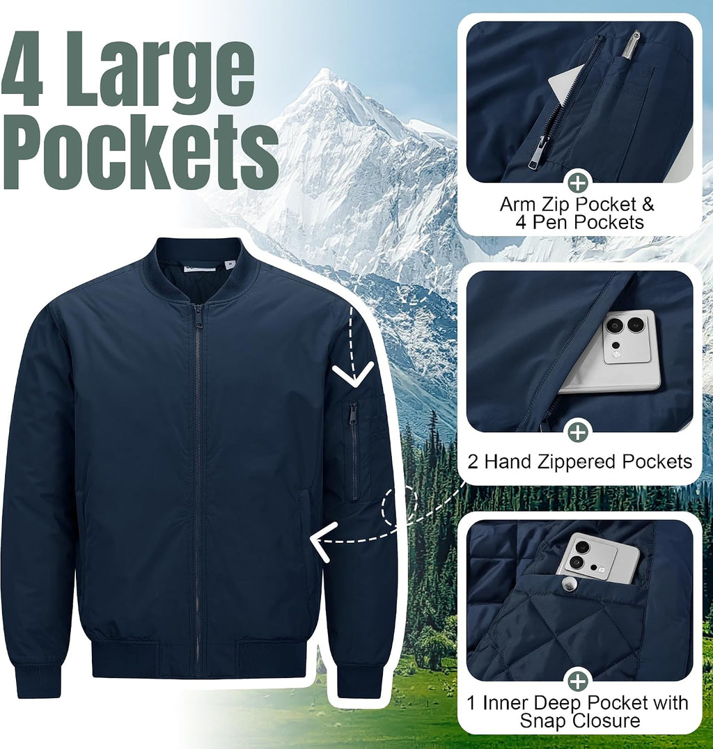 33,000ft Men's Bomber Jacket Lightweight Zip Up Waterproof Windbreaker