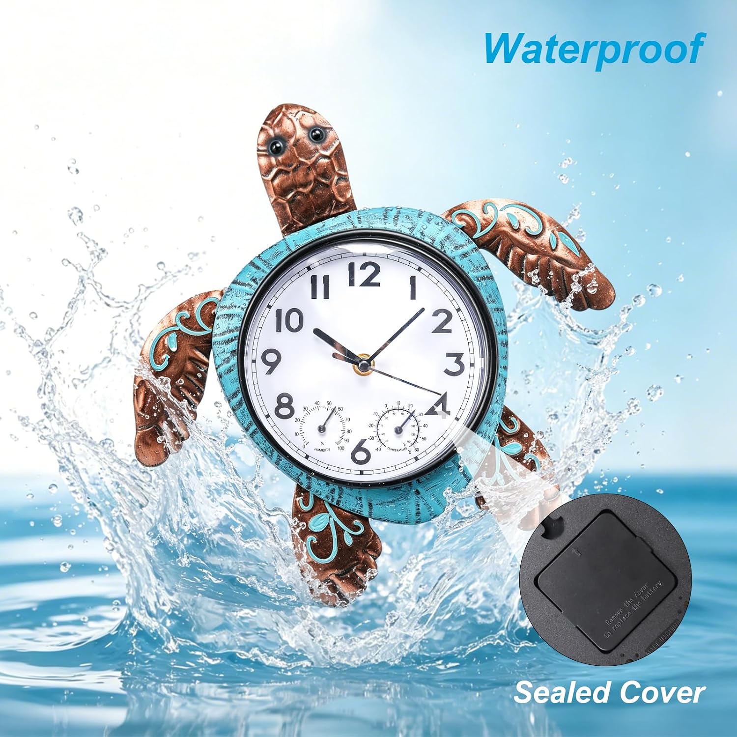 MUMTOP Turtle Outdoor Clock Waterproof for Patio Pool Garden Home