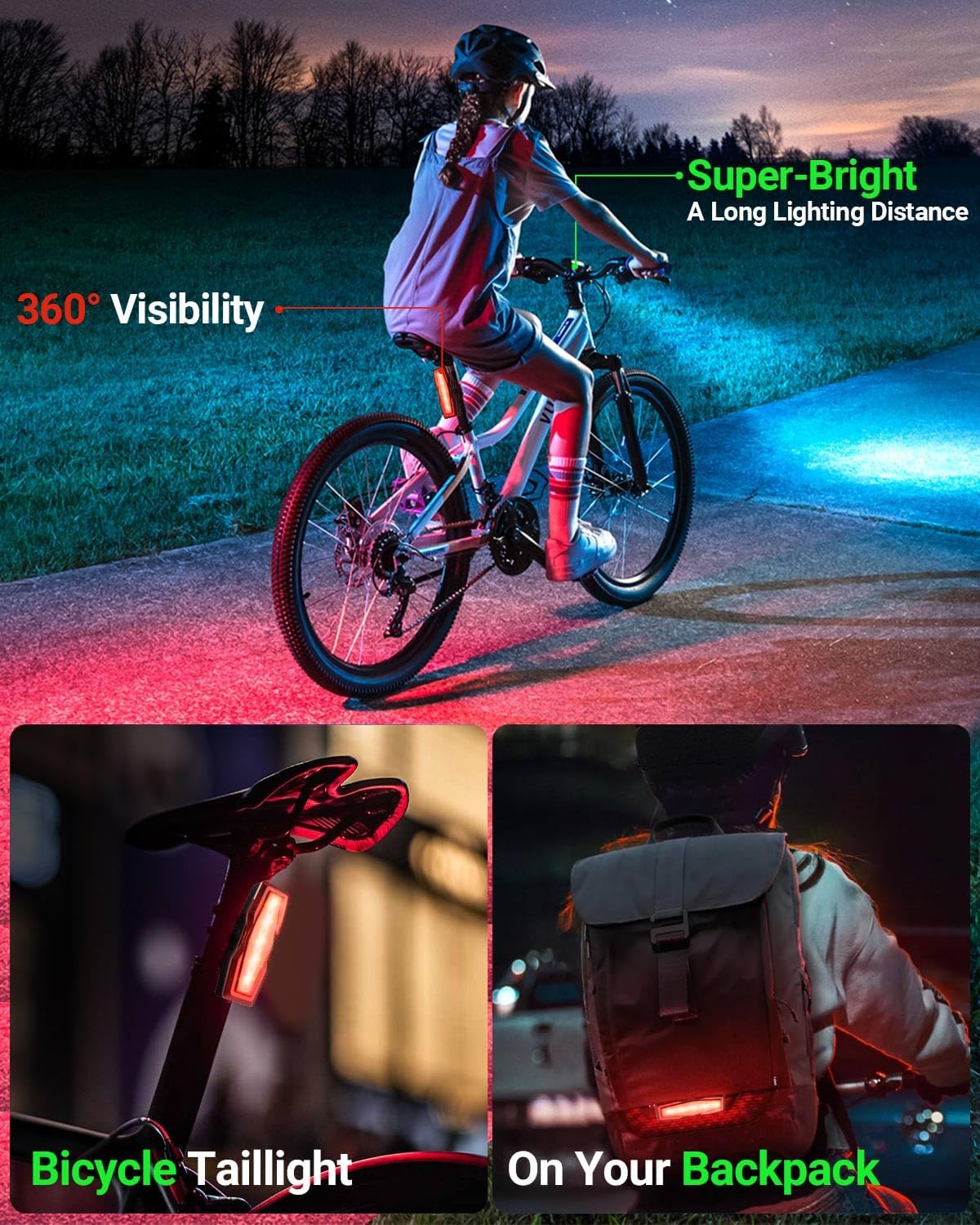 Victoper Bike Light, High Lumens Super Bright Bicycle Lite, 6+4 Modes USB Rechargeable Bike Headlight & Taillight Set, Waterproof Safety Bike Front & Rearlight for Road, Mountain, Night Riding