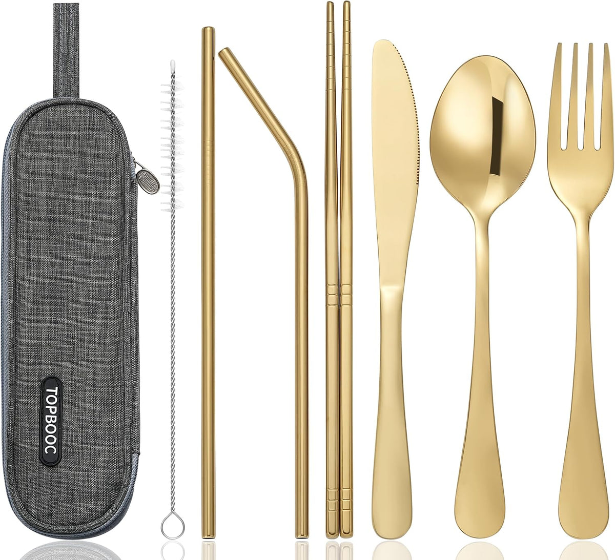 Portable Stainless Steel Flatware Set, Travel Camping Cutlery Set, Portable Utensil Travel Silverware Dinnerware Set with a Waterproof Case (Light Blue)
