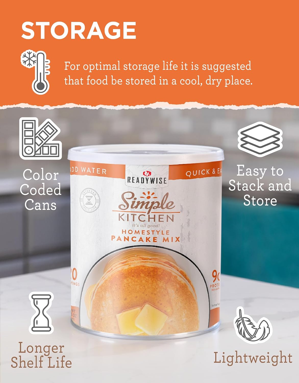 SIMPLE KITCHEN Homestyle Pancake Mix #10 Can, 20 Servings, Camping Meals