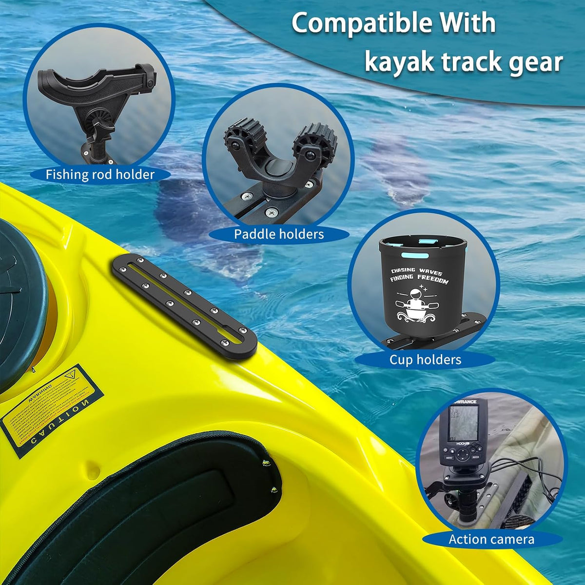 Huntury Kayak Track, Kayak Low Profile Track, Kayak Rail, Kayak Accessories Mount Track, Kayak Gear Track for Fishing Rod Holder, Fish Fider, Cup Holder, Anchor Cleats