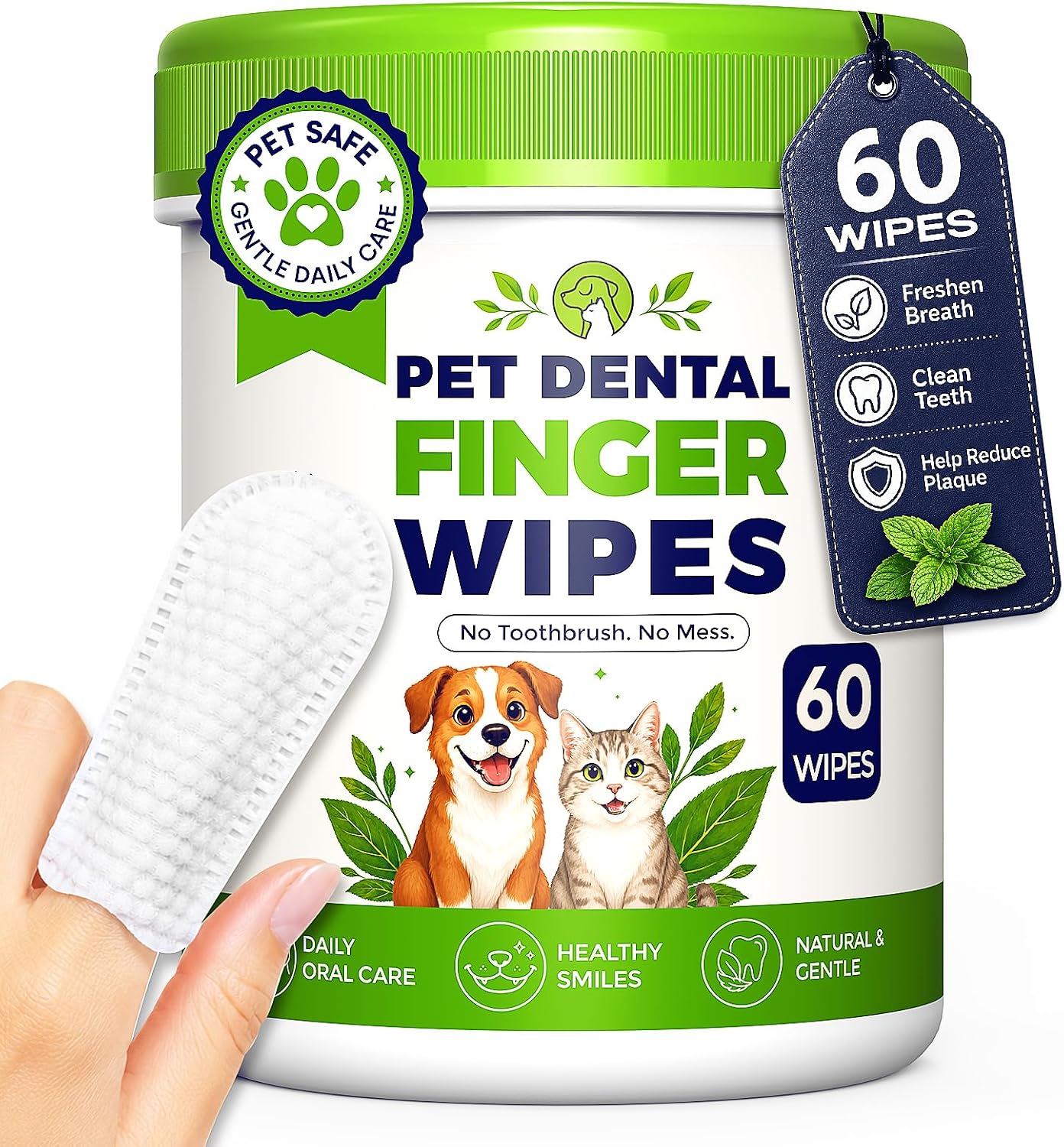 Dog Dental Wipes for Teeth Cleaning, Finger Toothbrush Wipes for Dogs Cats,Dog Teeth Cleaning Wipes Reduce Bad Breath & Plaque Tartar, No-Rinse Daily Oral Care,Dog Toothbrush & Toothpaste Alternatives