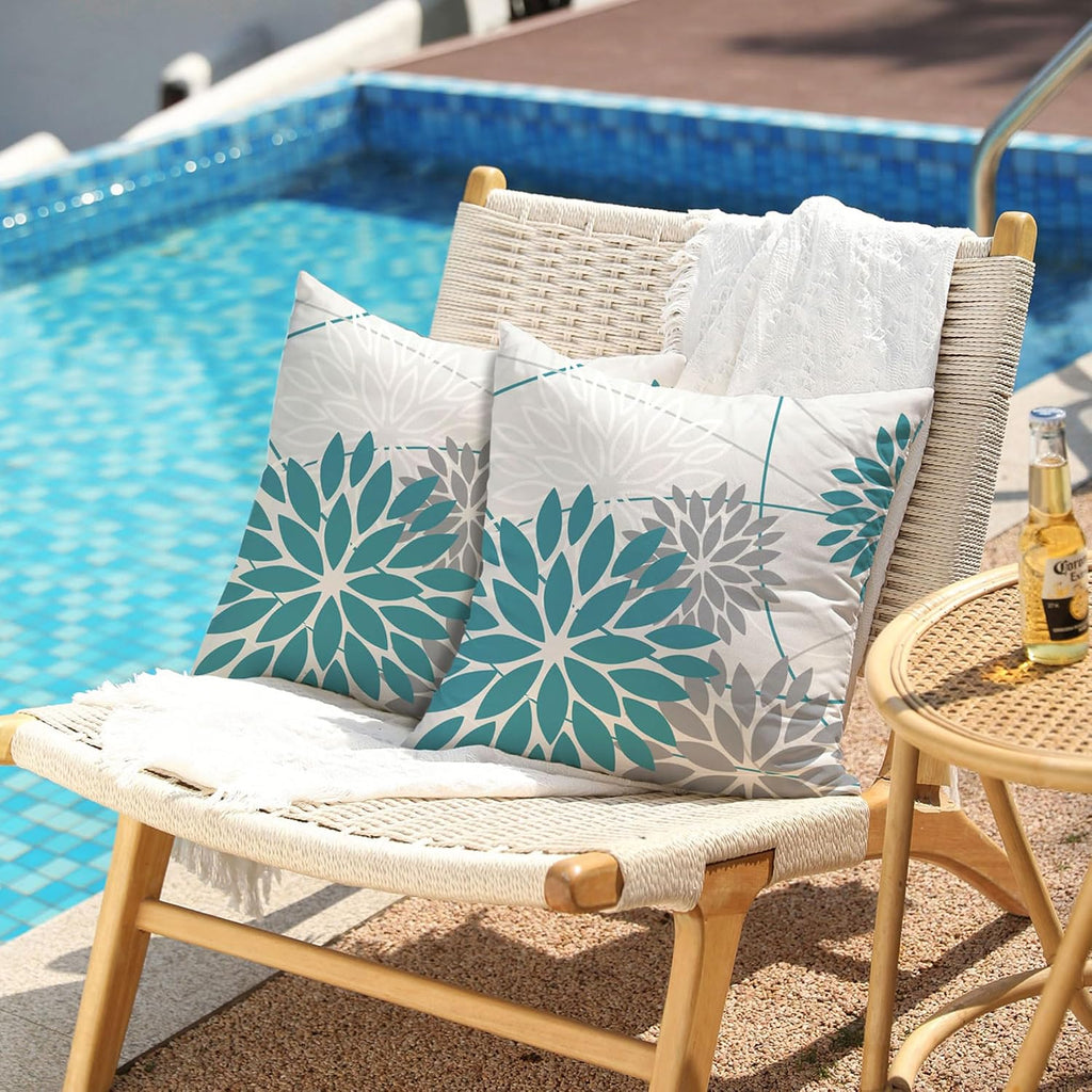 DFXSZ Blue Grey Floral Outdoor Pillow Covers 18x18 Set of 2 Waterproof