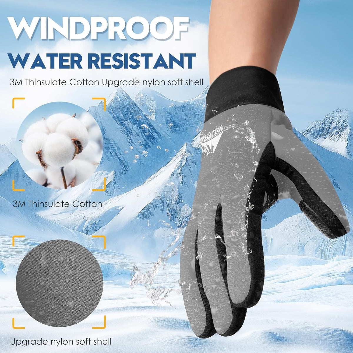 Bruvoalon Winter Gloves for Women & Men, 3M Thermal Insulation, Lycra Fabric, Touchscreen, Anti-Slip
