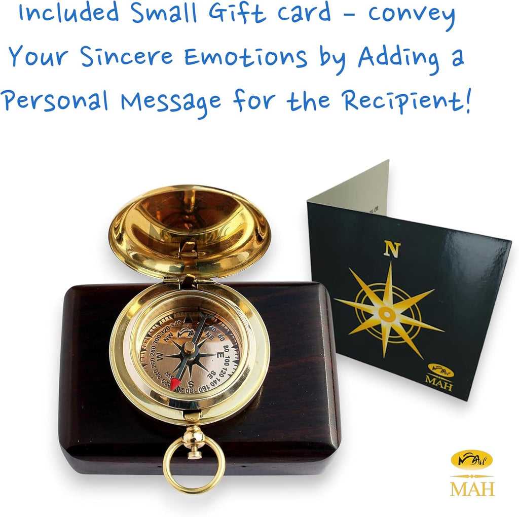 Brass Compass Gift – Push Button Compass Keepsake Gift for Son, Boys, Men, Graduation Gift, Birthday Gift Idea, Inspirational Motivational Gift for Him, Unique Gift Idea, Collectible Desk Decor