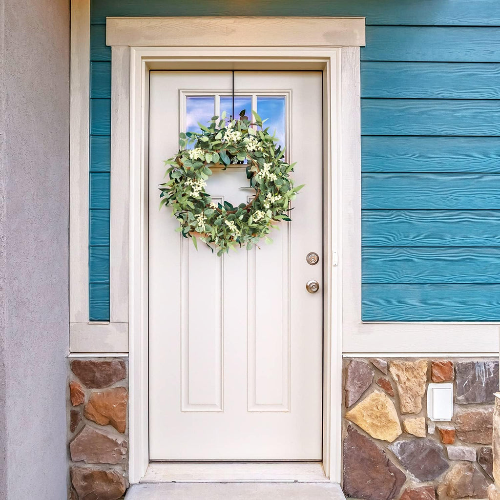 Pinkpum 20'' Eucalyptus Wreath for Front Door Porch Decor, Spring Summer