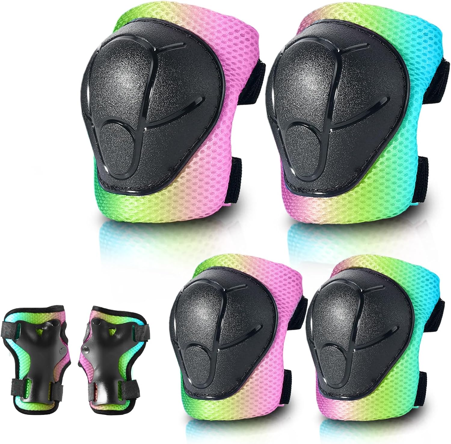 Skateboard Pads for Kids,Elbow Pads and Wrist Guards Protective Gear,Strong Double Straps&Adjustable Easy-Fix Clips for Skateboarding,Rollerblading,Scooters,Bicycle