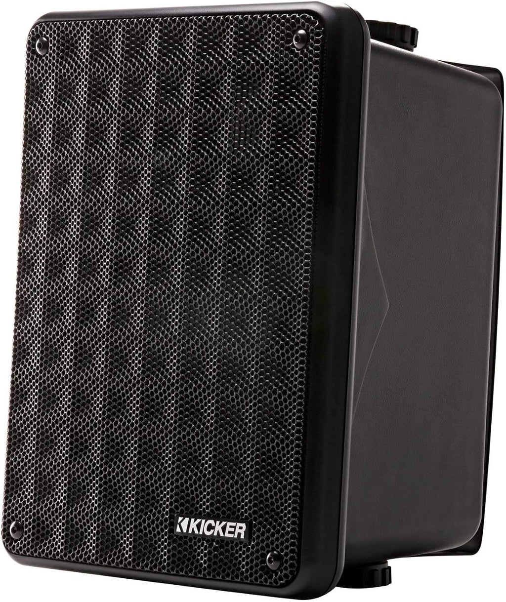 KICKER KB6B 2-Way Full Range Indoor Outdoor Speakers (Pair) Weatherproof Speakers for Patio Garage Poolside in-Home, 6.5 inch woofer, 2x5 inch Horn Tweeter Black
