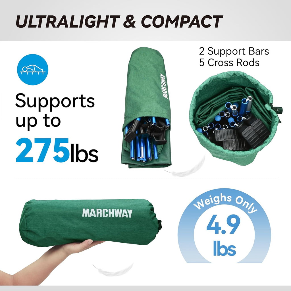 MARCHWAY Ultralight Folding Camping Cot Bed, Portable, Supports 275 lbs