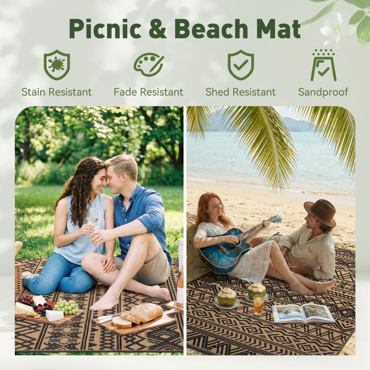MontVoo Outdoor Rug Carpet Waterproof 6x9 Outdoor Patio Rug Mat Reverisble Plastic Straw Outdoor Rug for RV Camping Picnic Beach Balcony Boho Black Brown